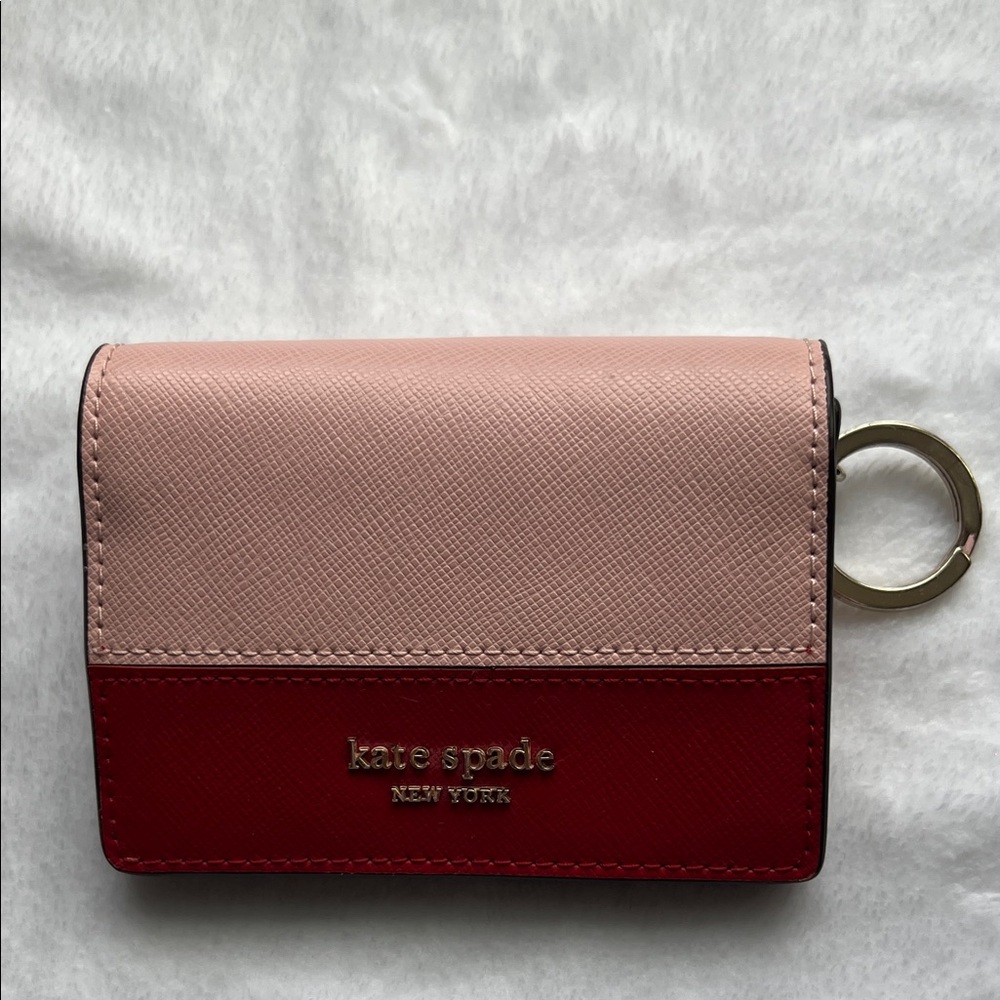 kate spade Two-Tone Pink and Red Leather Card Case with Keyring